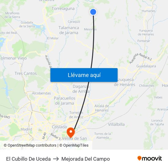 El Cubillo De Uceda to Mejorada Del Campo map