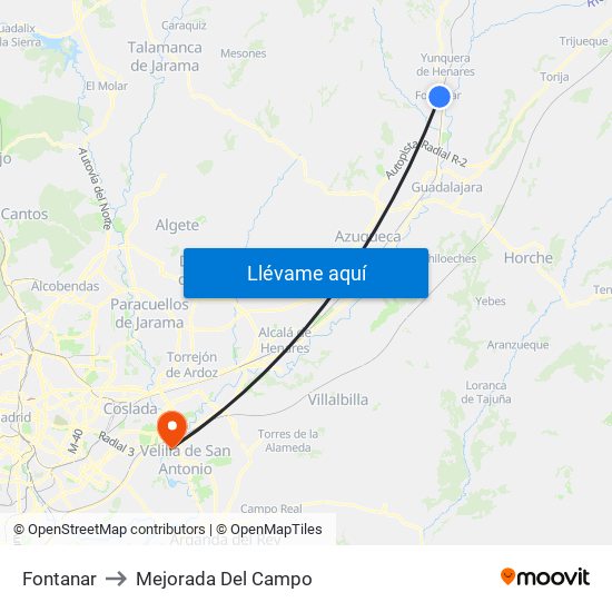 Fontanar to Mejorada Del Campo map
