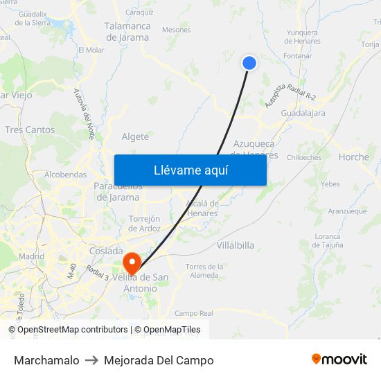Marchamalo to Mejorada Del Campo map