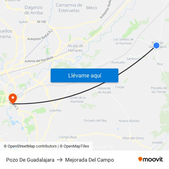 Pozo De Guadalajara to Mejorada Del Campo map