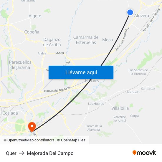 Quer to Mejorada Del Campo map