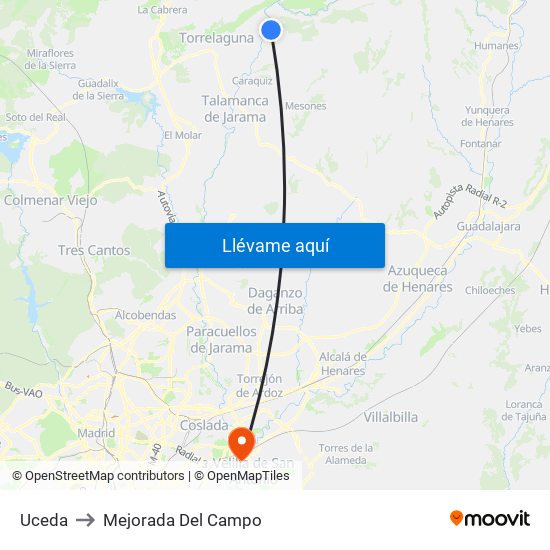 Uceda to Mejorada Del Campo map