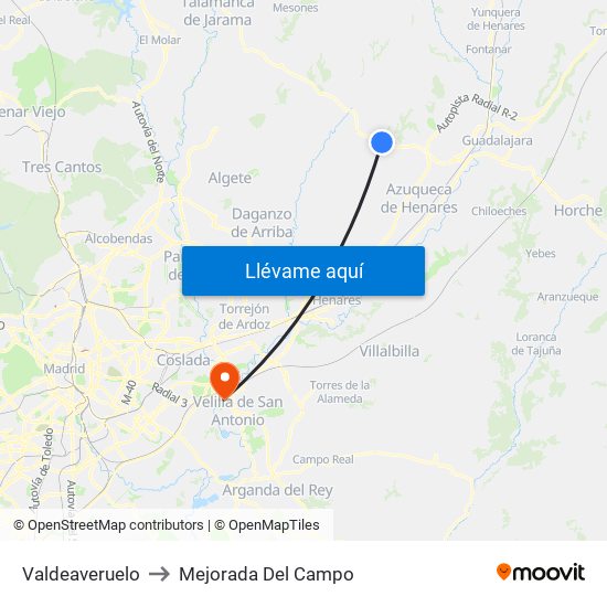Valdeaveruelo to Mejorada Del Campo map