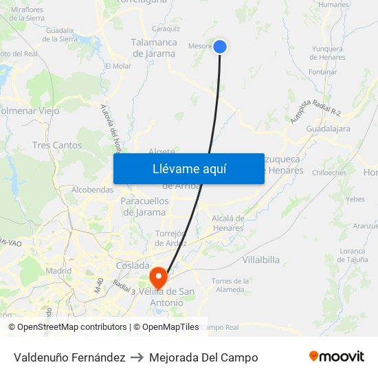 Valdenuño Fernández to Mejorada Del Campo map