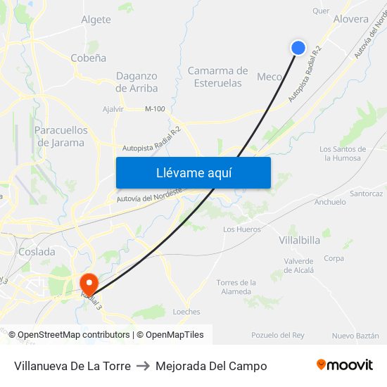 Villanueva De La Torre to Mejorada Del Campo map
