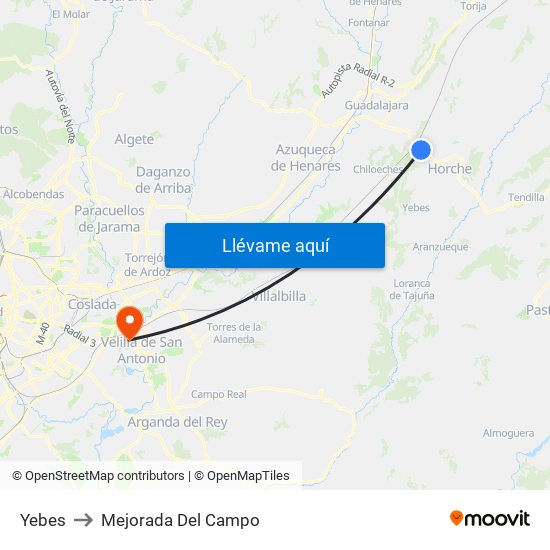 Yebes to Mejorada Del Campo map