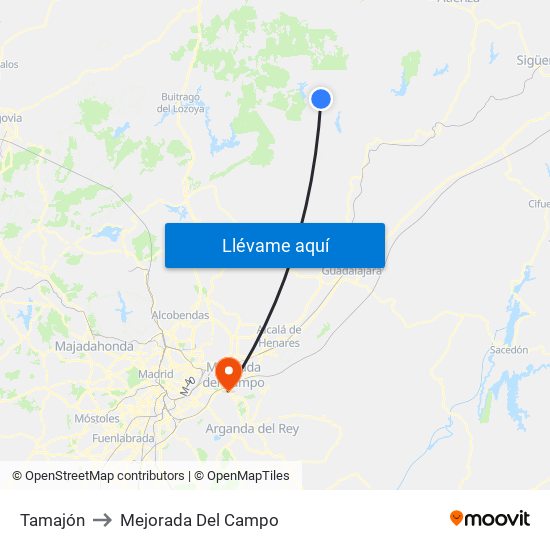 Tamajón to Mejorada Del Campo map