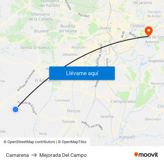 Camarena to Mejorada Del Campo map