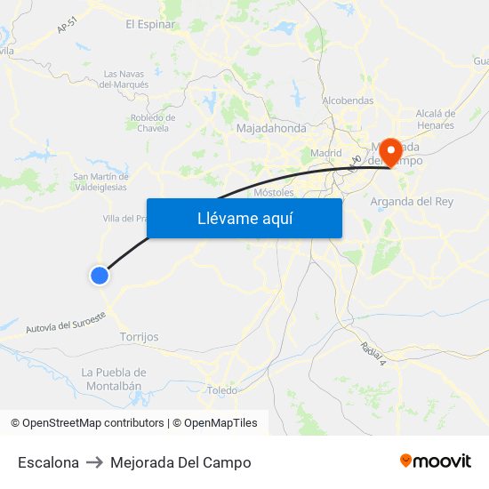 Escalona to Mejorada Del Campo map