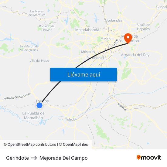 Gerindote to Mejorada Del Campo map