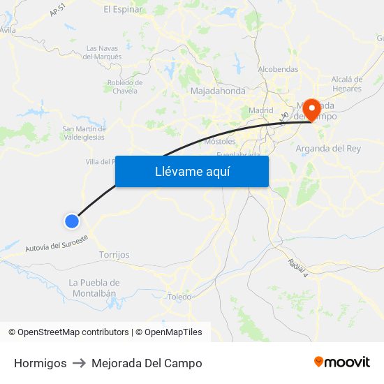 Hormigos to Mejorada Del Campo map