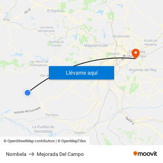 Nombela to Mejorada Del Campo map