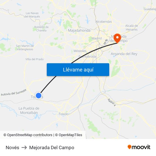 Novés to Mejorada Del Campo map