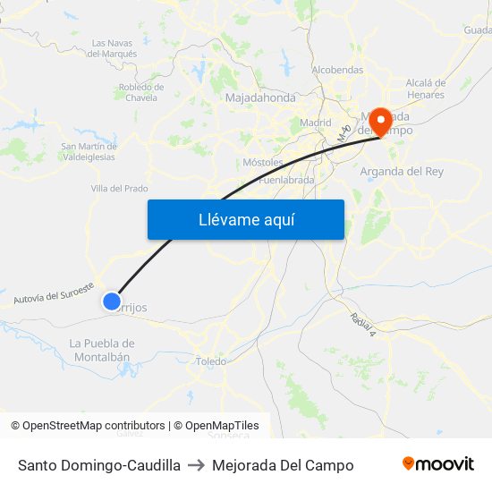 Santo Domingo-Caudilla to Mejorada Del Campo map