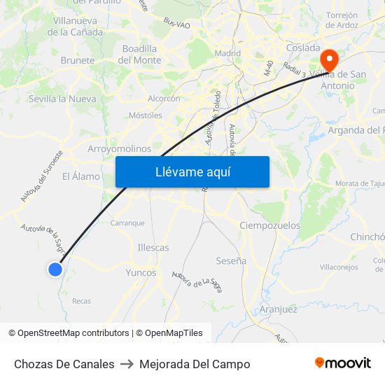 Chozas De Canales to Mejorada Del Campo map