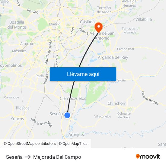 Seseña to Mejorada Del Campo map