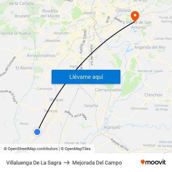 Villaluenga De La Sagra to Mejorada Del Campo map