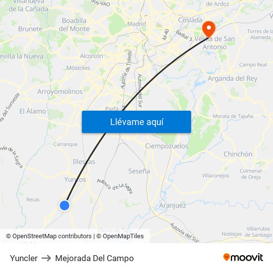 Yuncler to Mejorada Del Campo map