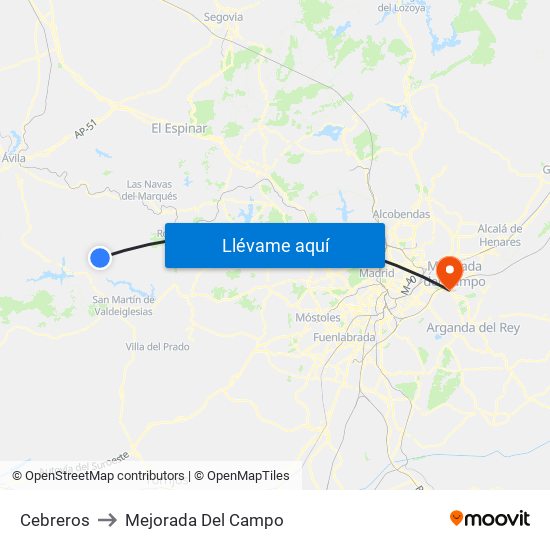 Cebreros to Mejorada Del Campo map