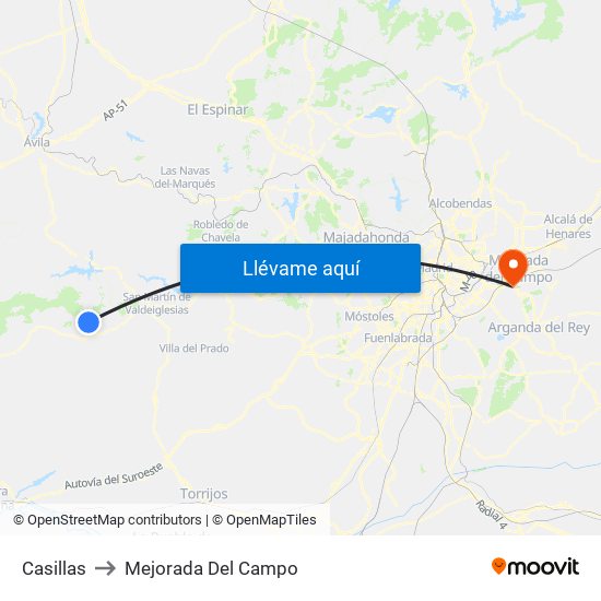 Casillas to Mejorada Del Campo map