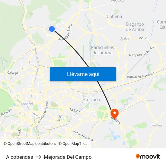 Alcobendas to Mejorada Del Campo map