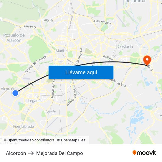 Alcorcón to Mejorada Del Campo map