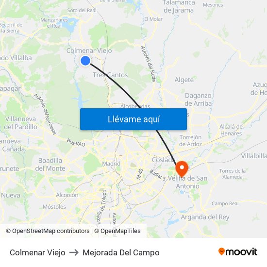 Colmenar Viejo to Mejorada Del Campo map