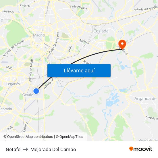 Getafe to Mejorada Del Campo map