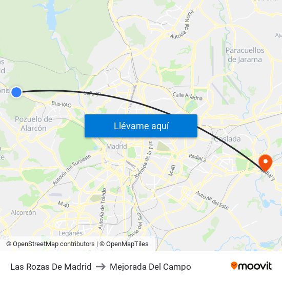 Las Rozas De Madrid to Mejorada Del Campo map