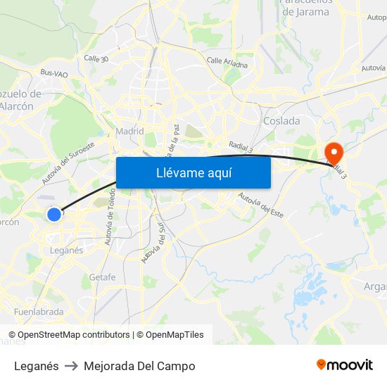 Leganés to Mejorada Del Campo map