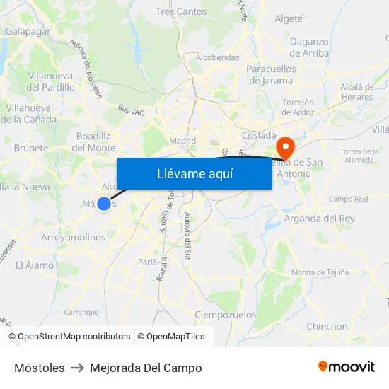 Móstoles to Mejorada Del Campo map