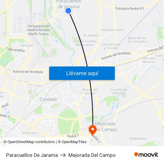 Paracuellos De Jarama to Mejorada Del Campo map