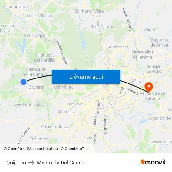 Quijorna to Mejorada Del Campo map