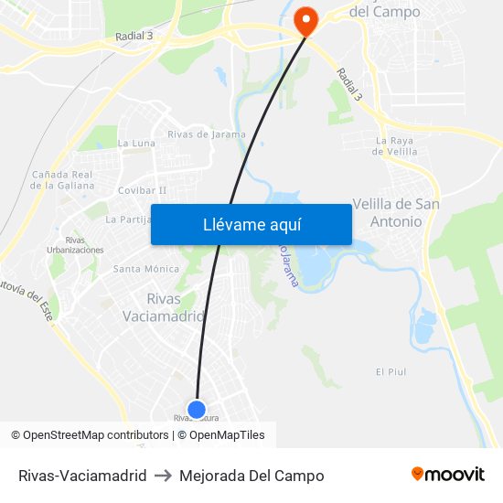 Rivas-Vaciamadrid to Mejorada Del Campo map