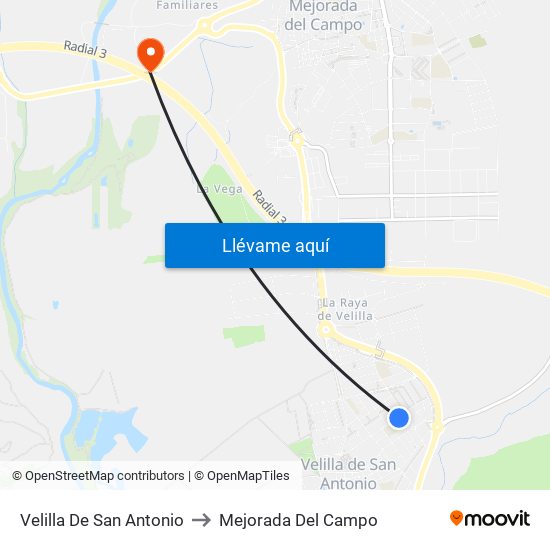 Velilla De San Antonio to Mejorada Del Campo map