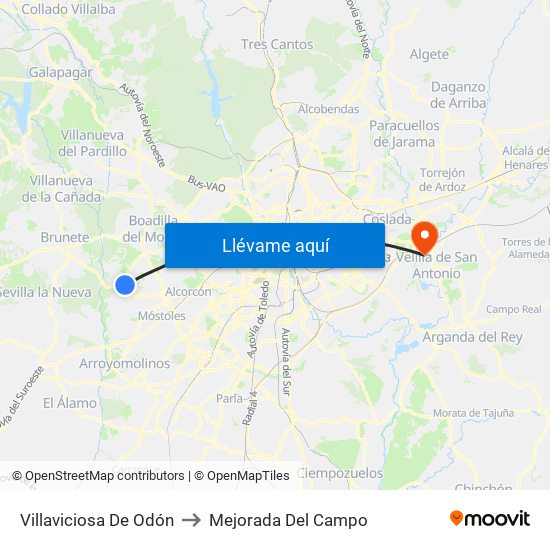 Villaviciosa De Odón to Mejorada Del Campo map