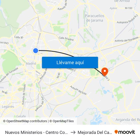 Nuevos Ministerios - Centro Comercial to Mejorada Del Campo map
