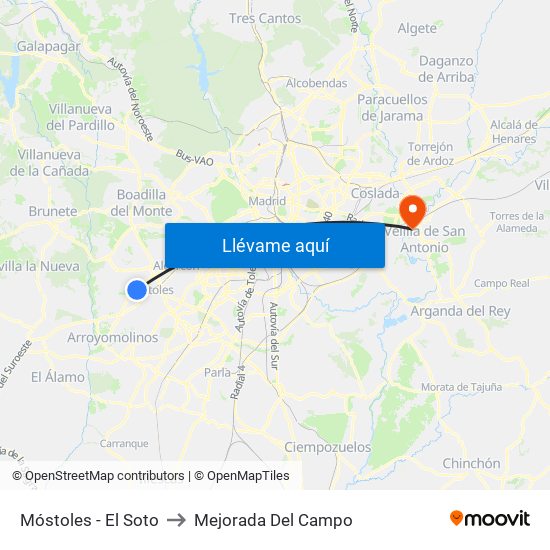 Móstoles - El Soto to Mejorada Del Campo map