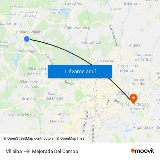 Villalba to Mejorada Del Campo map