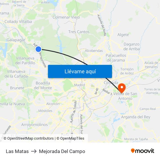 Las Matas to Mejorada Del Campo map