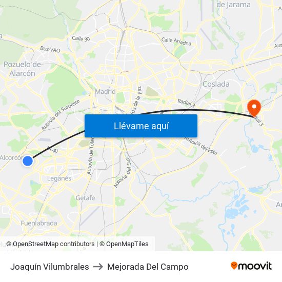 Joaquín Vilumbrales to Mejorada Del Campo map
