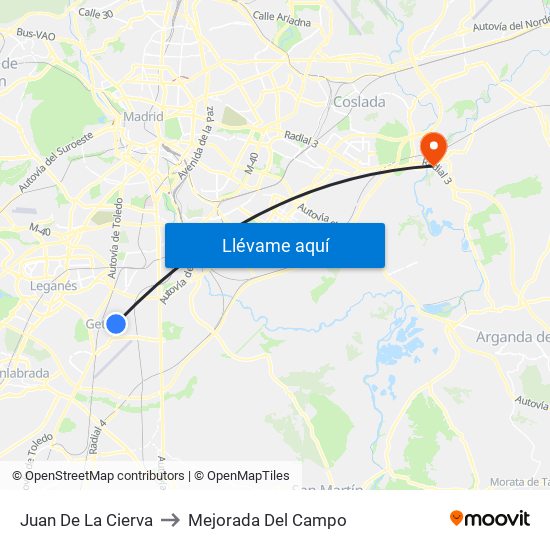 Juan De La Cierva to Mejorada Del Campo map