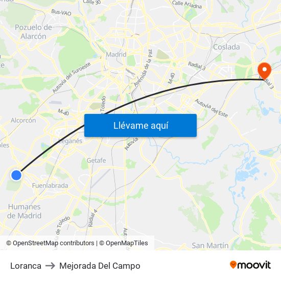 Loranca to Mejorada Del Campo map