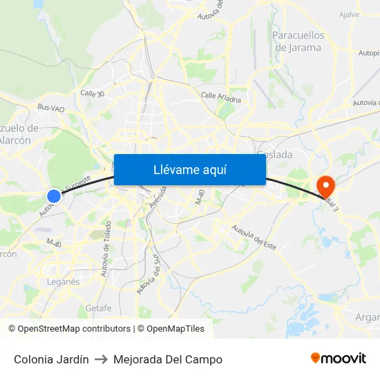 Colonia Jardín to Mejorada Del Campo map