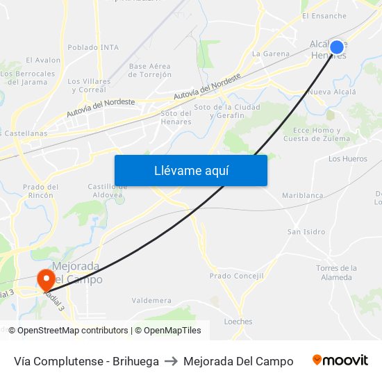 Vía Complutense - Brihuega to Mejorada Del Campo map