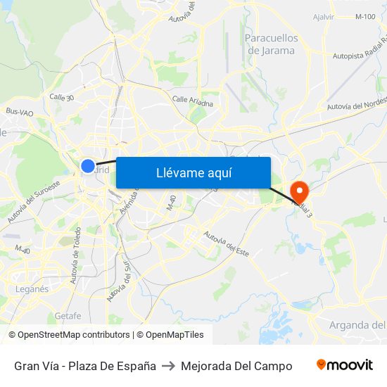 Gran Vía - Plaza De España to Mejorada Del Campo map