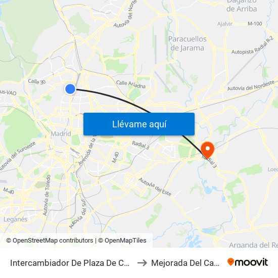 Intercambiador De Plaza De Castilla to Mejorada Del Campo map