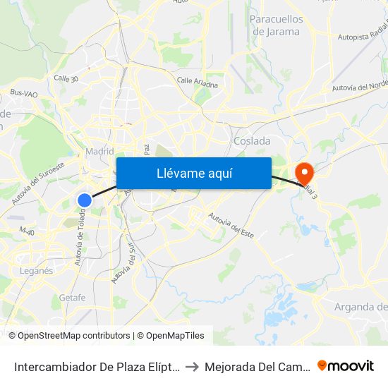 Intercambiador De Plaza Elíptica to Mejorada Del Campo map