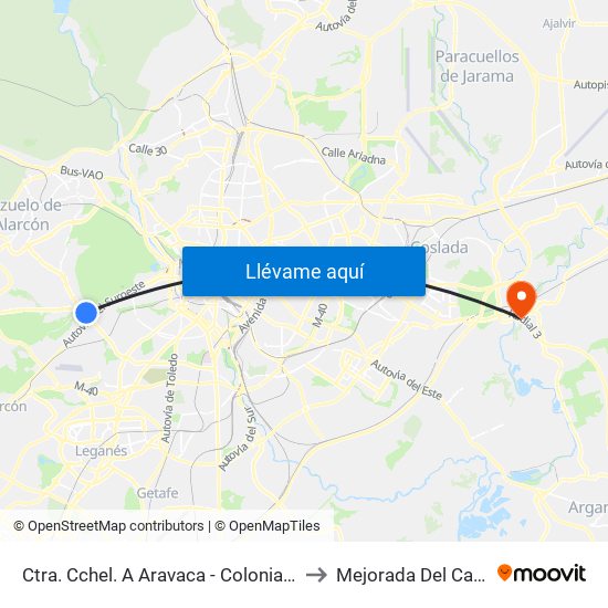 Ctra. Cchel. A Aravaca - Colonia Jardín to Mejorada Del Campo map