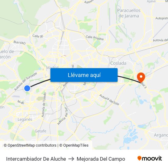 Intercambiador De Aluche to Mejorada Del Campo map